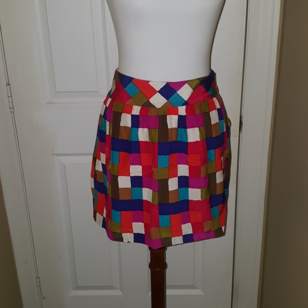 Multicolored silk mini skirt, size 2 - Picture 3 of 5